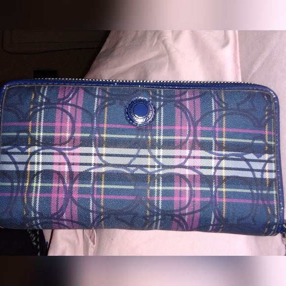 Coach Purple and Blue plaid wallet - Picture 1 of 5